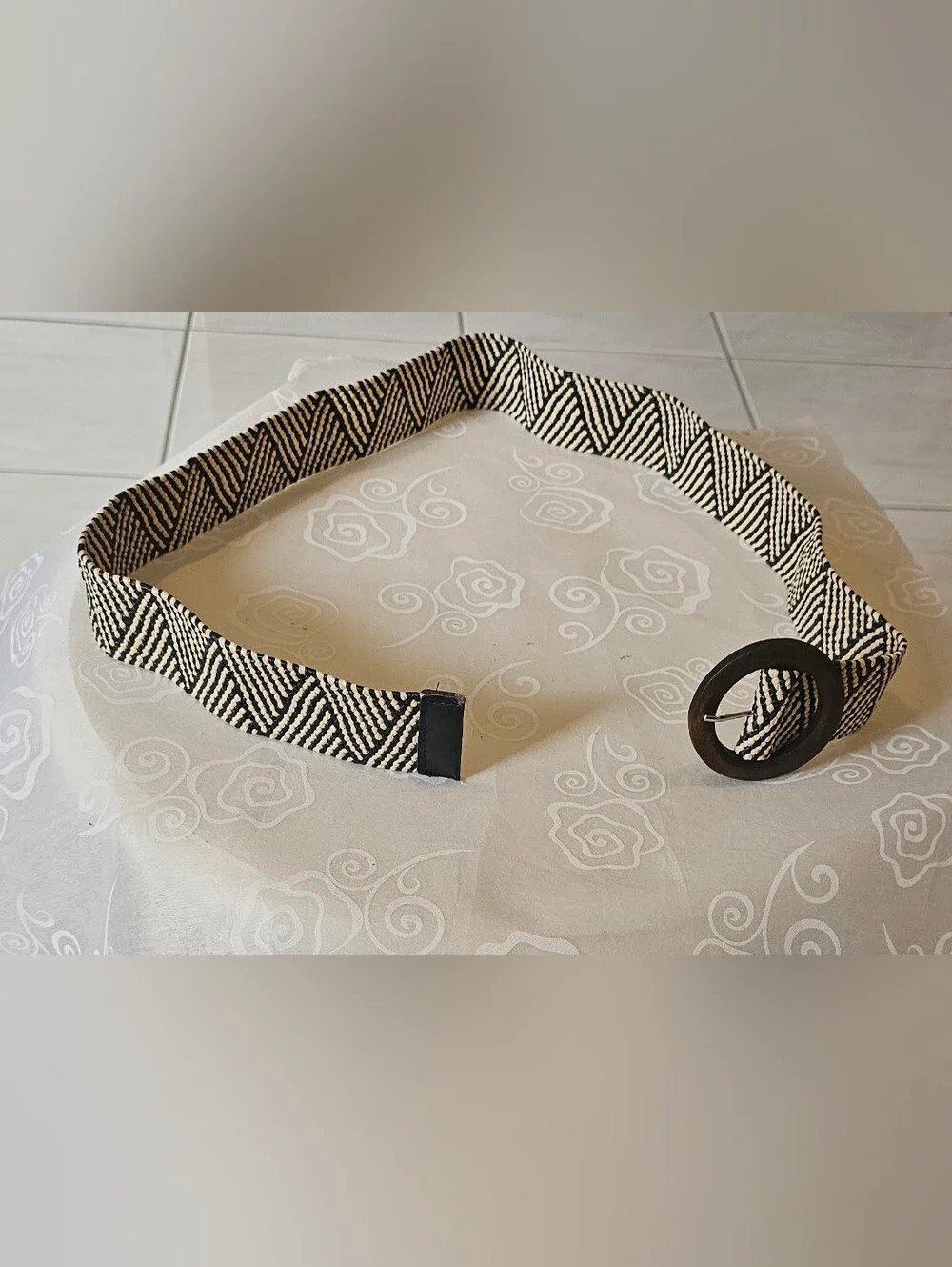 Woven Black & Cream Geometric Belt